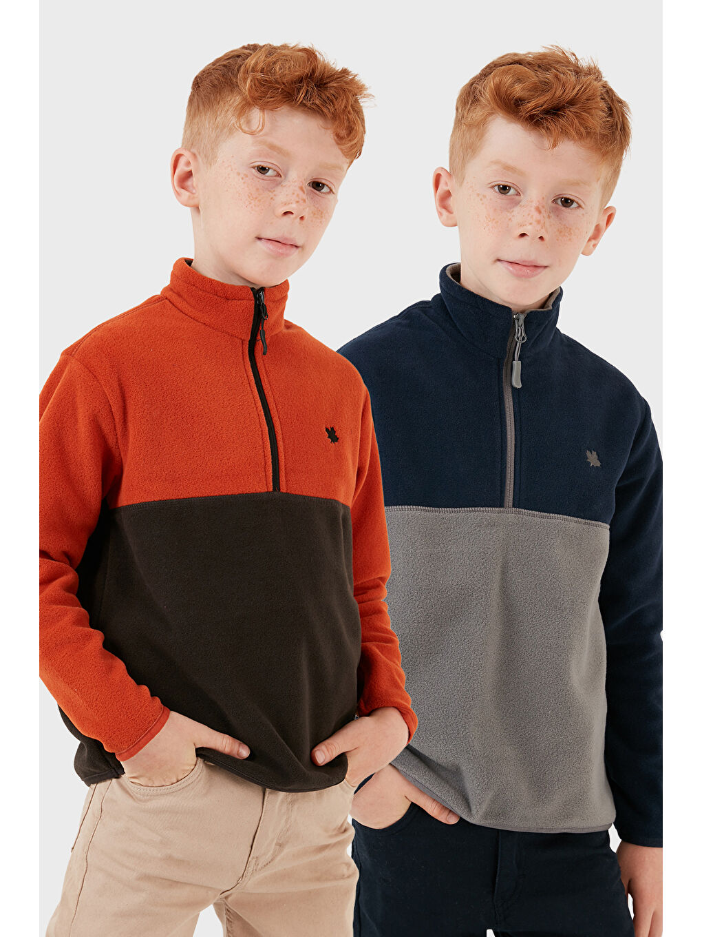 Lacivert Yumuşak Dokulu Yarım Fermuarlı Renk Bloklu Dik Yaka 2'li Paket Polar 5905004S2