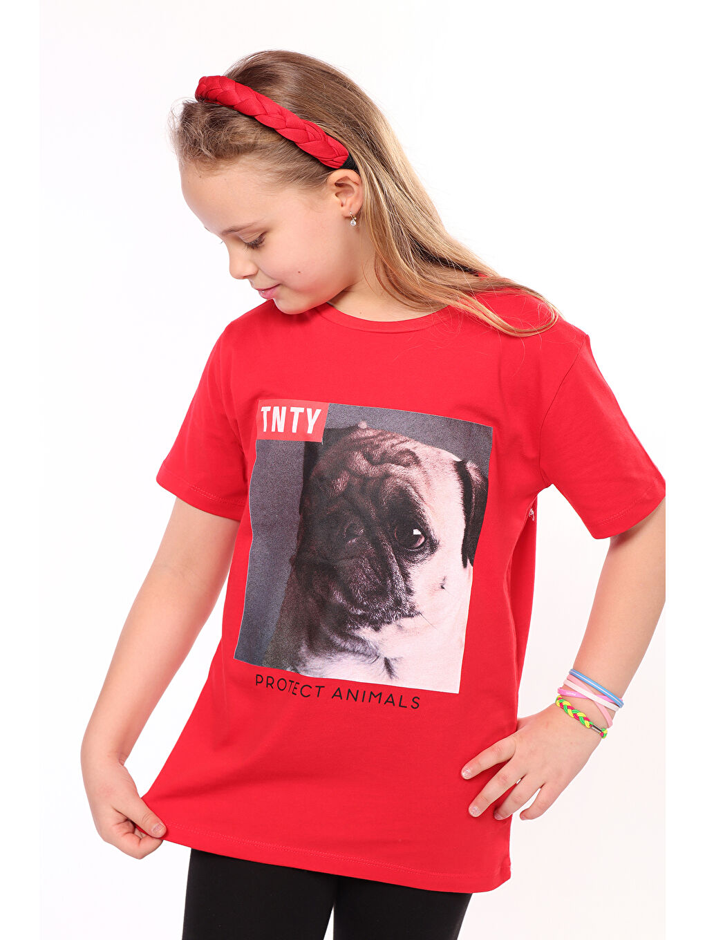 Kırmızı Unisex Çocuk Önü Baskılı Tişört