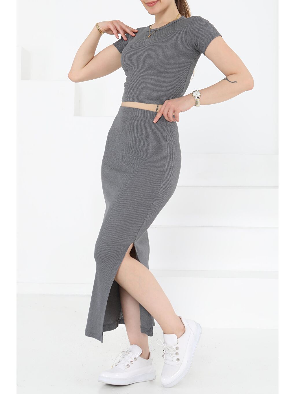 Gri Kısa Kollu İkili Takım Füme - 27231-1