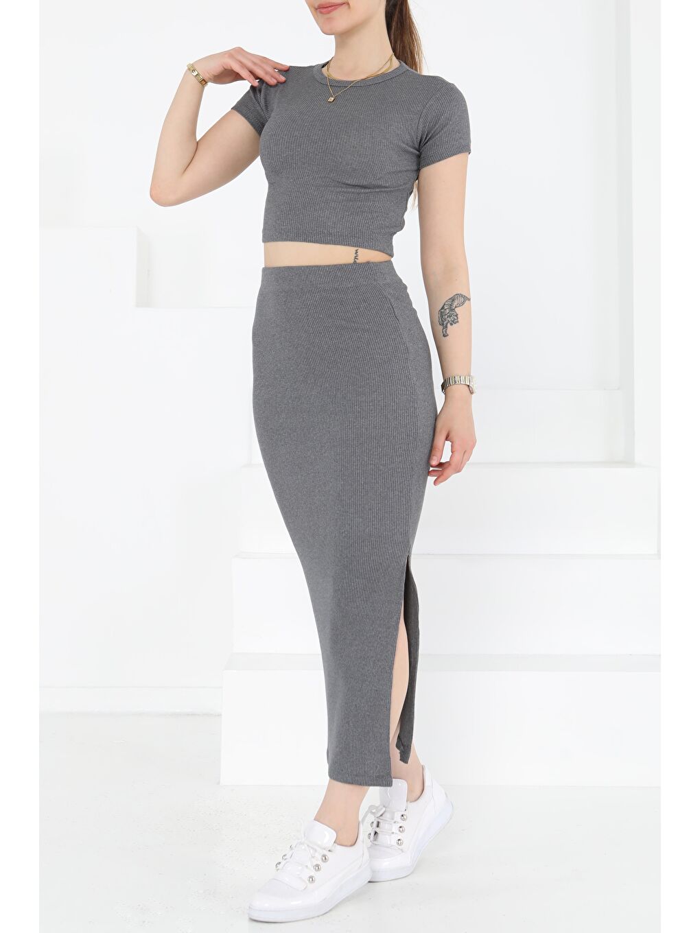 Gri Kısa Kollu İkili Takım Füme - 27231-2