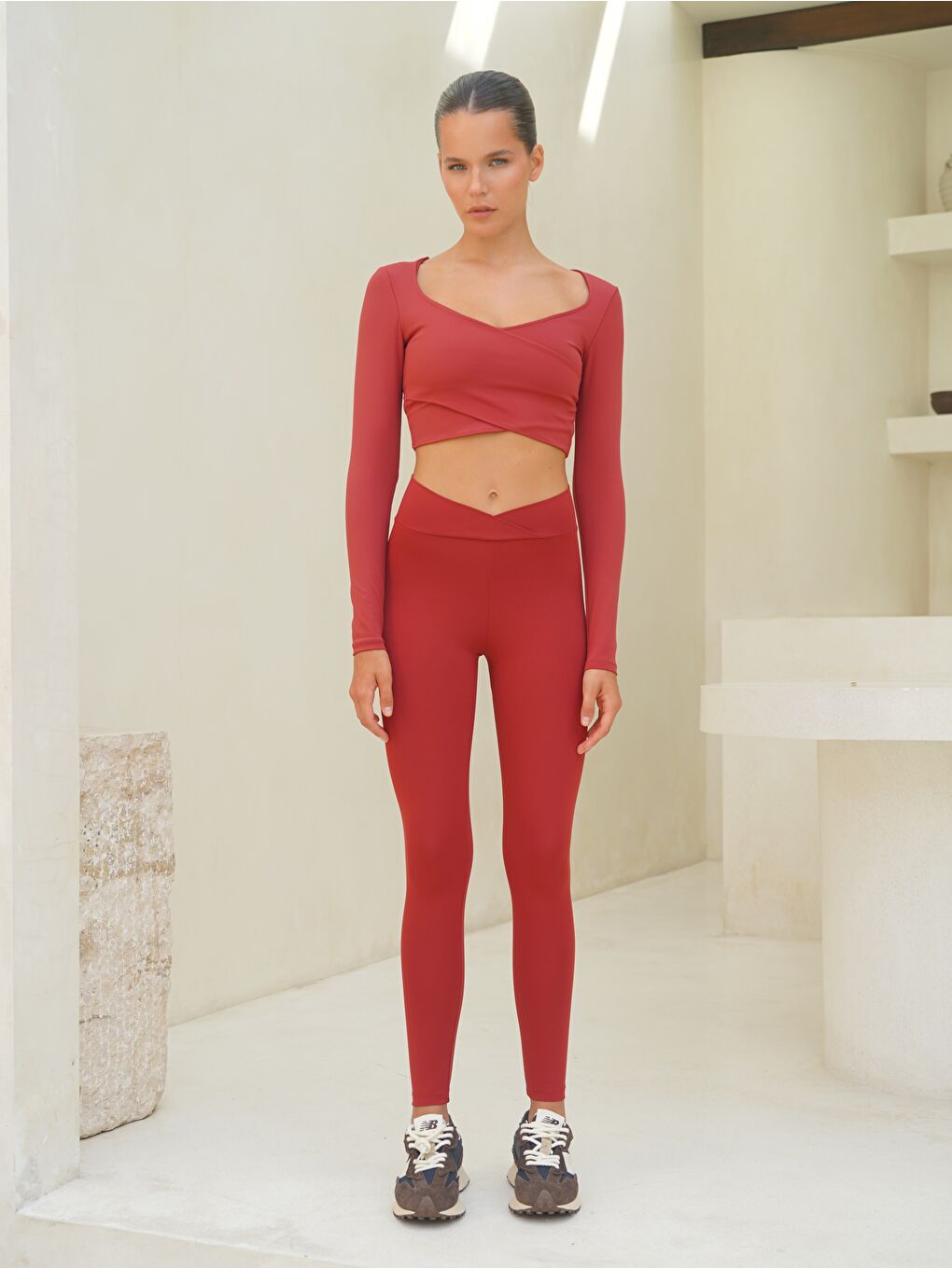 Gaia Çapraz Detay Uzun Bordo Tayt-5