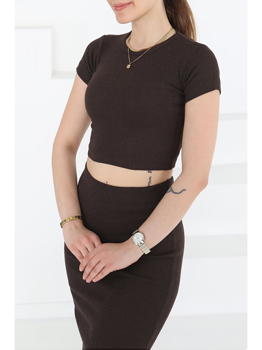 Kahverengi Kısa Kollu İkili Takım Kahve - 27231-1