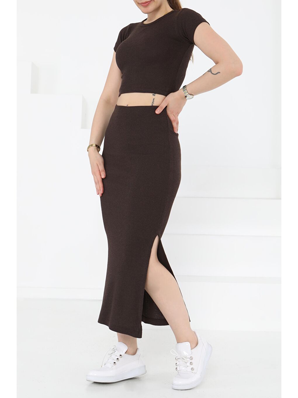 Kahverengi Kısa Kollu İkili Takım Kahve - 27231-2