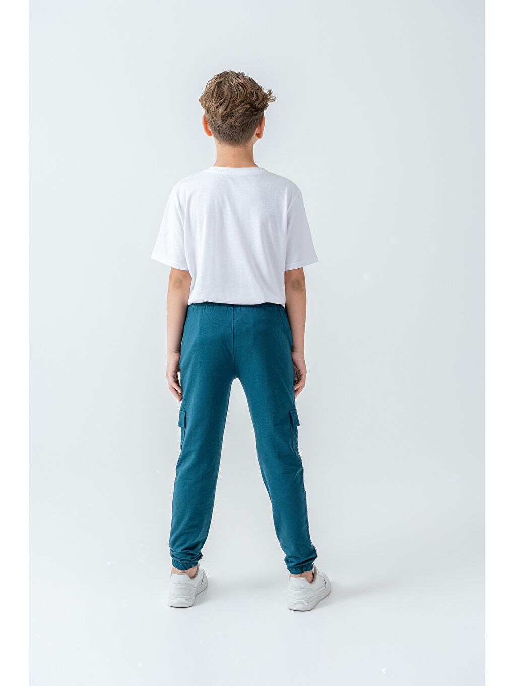 Yeşil Çift Kargo Cepli Sağ Cep Baskılı Çift Bacak Biyeli Erkek Çocuk Eşofman Altı-4