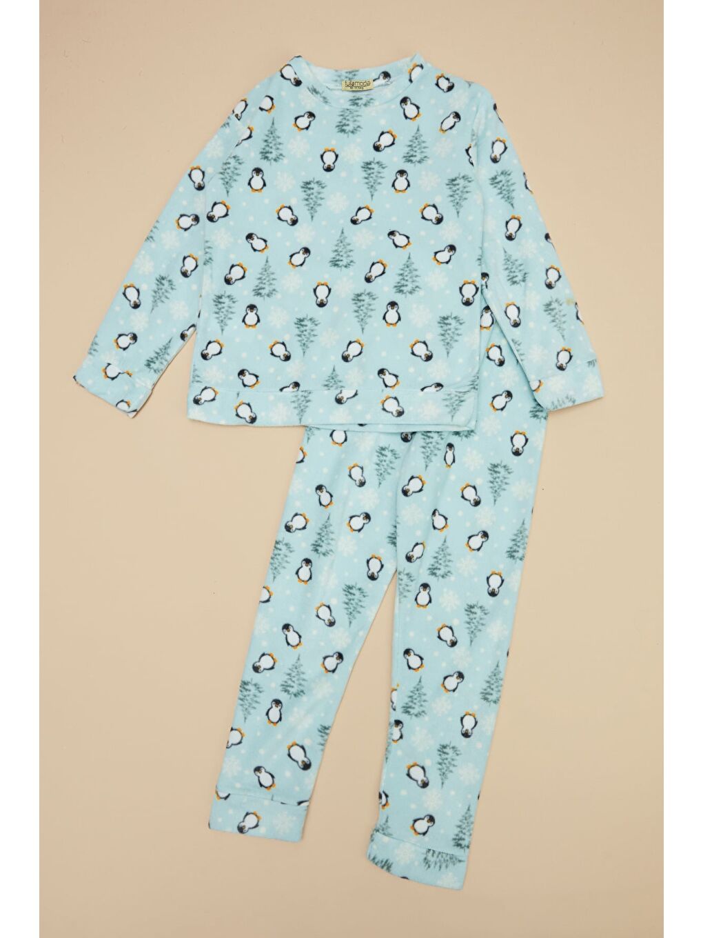 Mavi Penguen Desenli Polar Unisex Çocuk Pijama Takımı-2