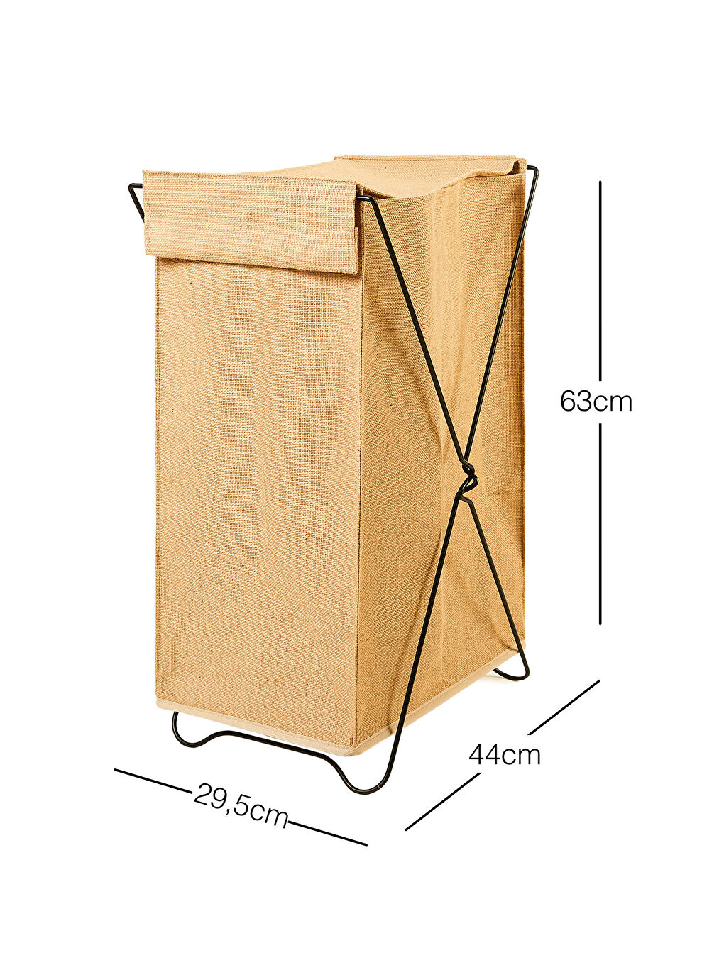 Bej Katlanabilir Bölmeli Siyah Metal Destekli Naturel Jüt Çamaşır Sepeti 44 x 29.5 x 63 cm-6