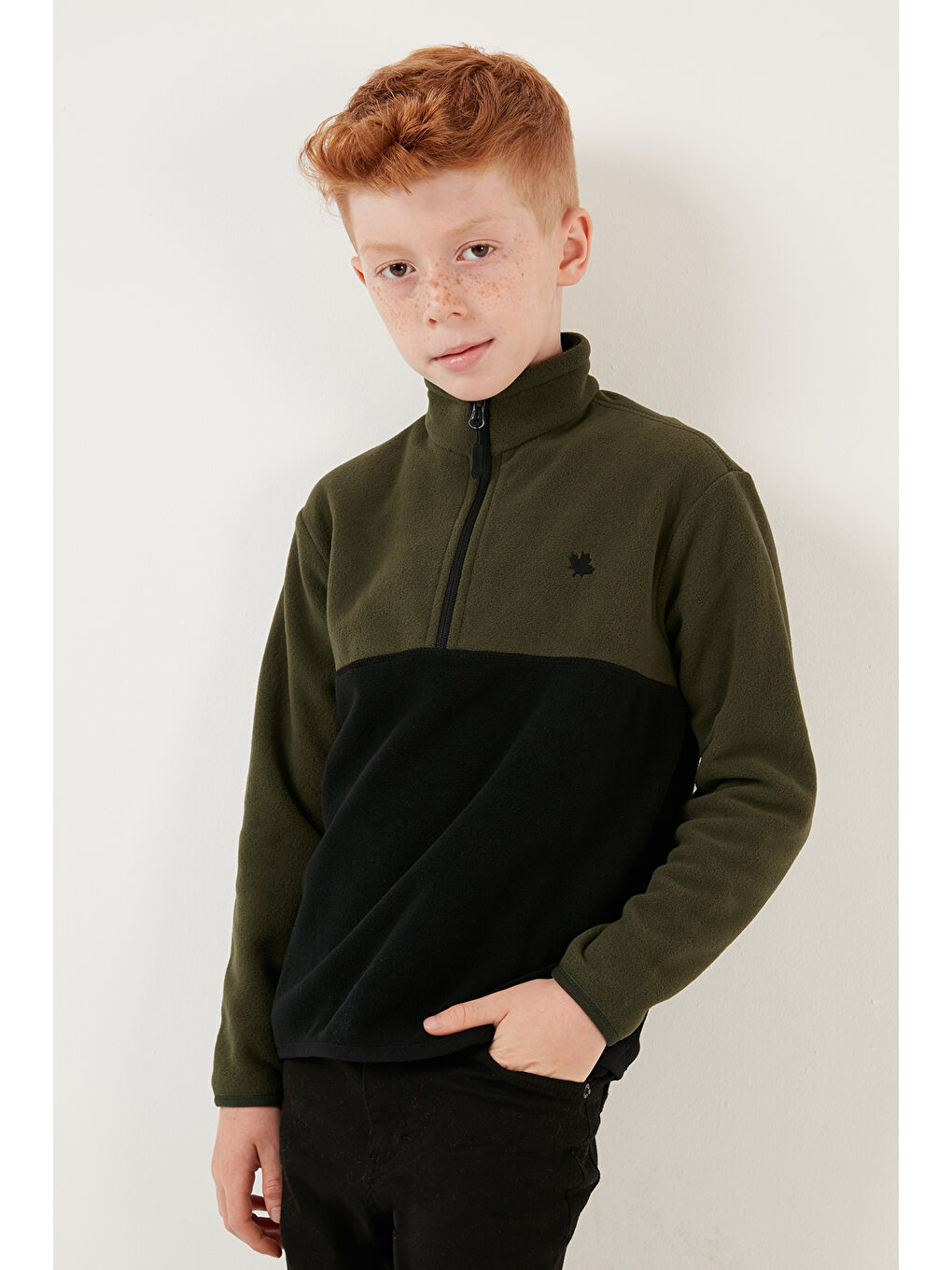 Gri Yumuşak Dokulu Yarım Fermuarlı Renk Bloklu Dik Yaka 2'li Paket Polar 5905004S2-3