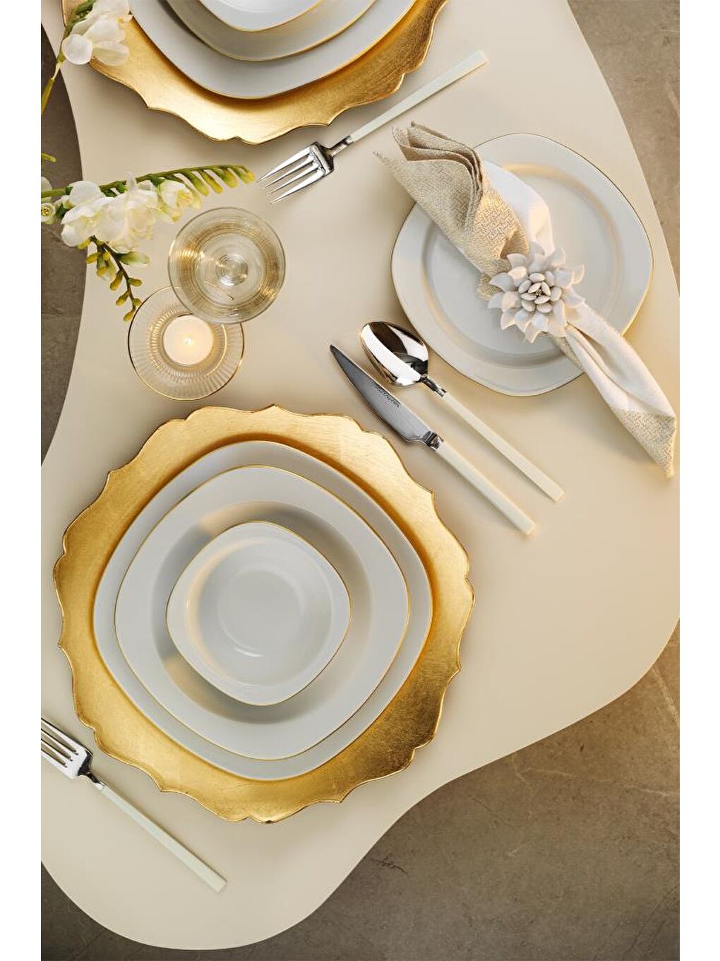 Sarı Tetra 6 Kişilik 24 Parça Altın Fileli Yemek Takımı PLP24Y2520-1