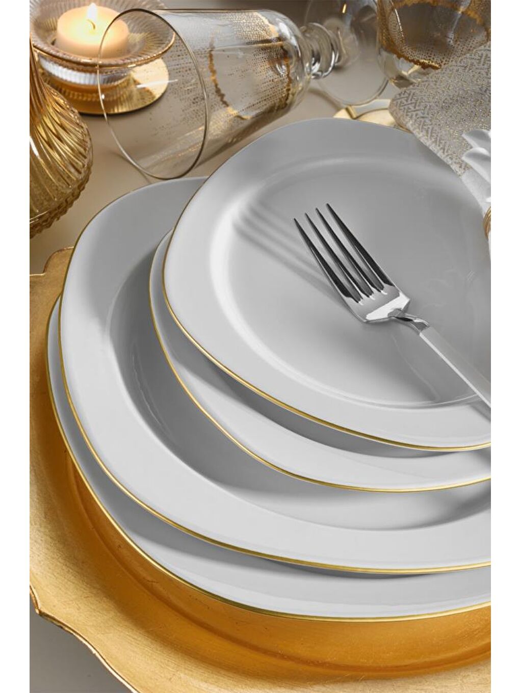Sarı Tetra 6 Kişilik 24 Parça Altın Fileli Yemek Takımı PLP24Y2520-2