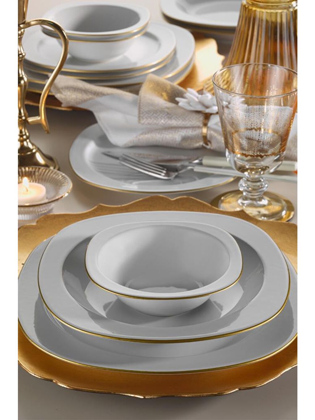 Sarı Tetra 6 Kişilik 24 Parça Altın Fileli Yemek Takımı PLP24Y2520-3
