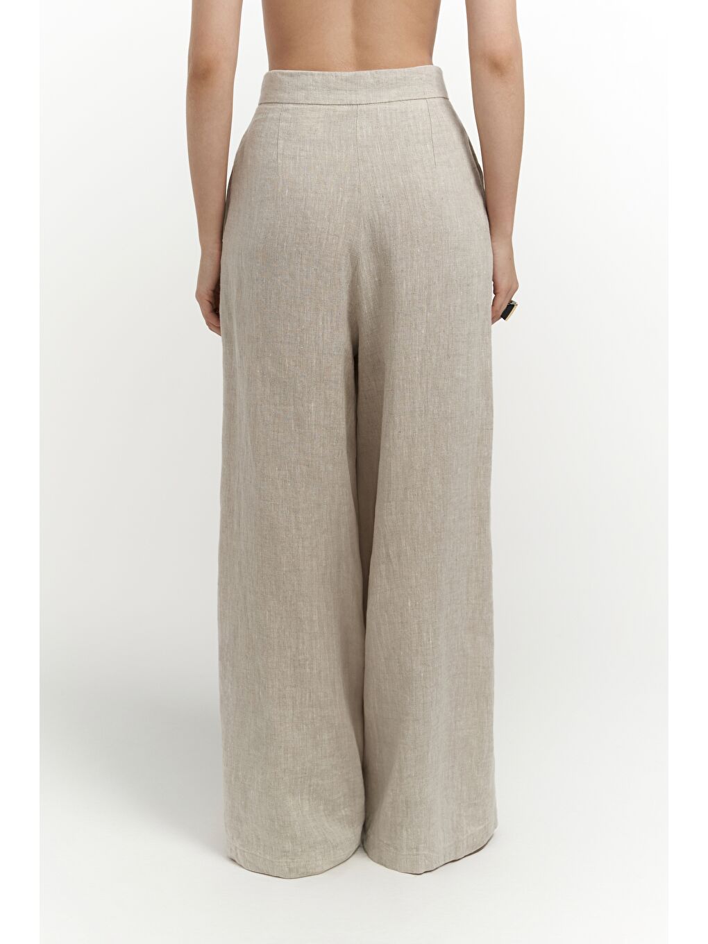 Bej Dapper İp Detay Keten Palazzo Naturel Pantolon-1