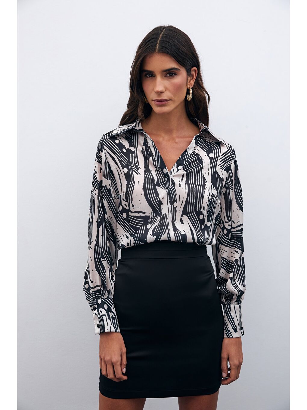 Gömlek Yaka Bluz - Siyah-5