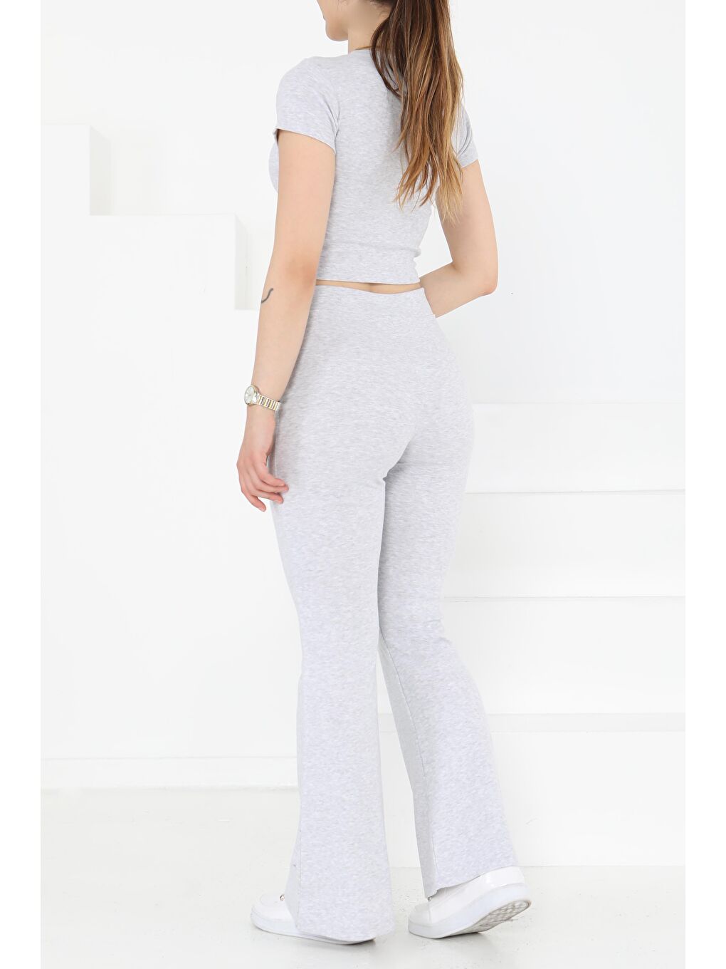 Yüksek Bel Crop İkili Takım Gri - 27229-4