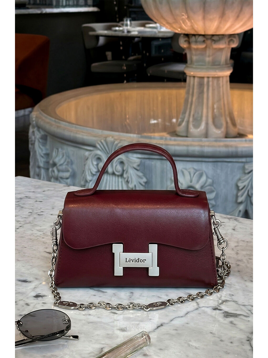 Levidor Premium Küçük Boy Sert Deri Çanta 930238 Bordo-1