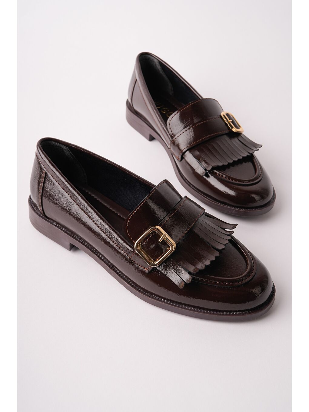 Kahverengi TASSEL Gold Tokalı Püsküllü Kadın Günlük Loafer Ayakkabı