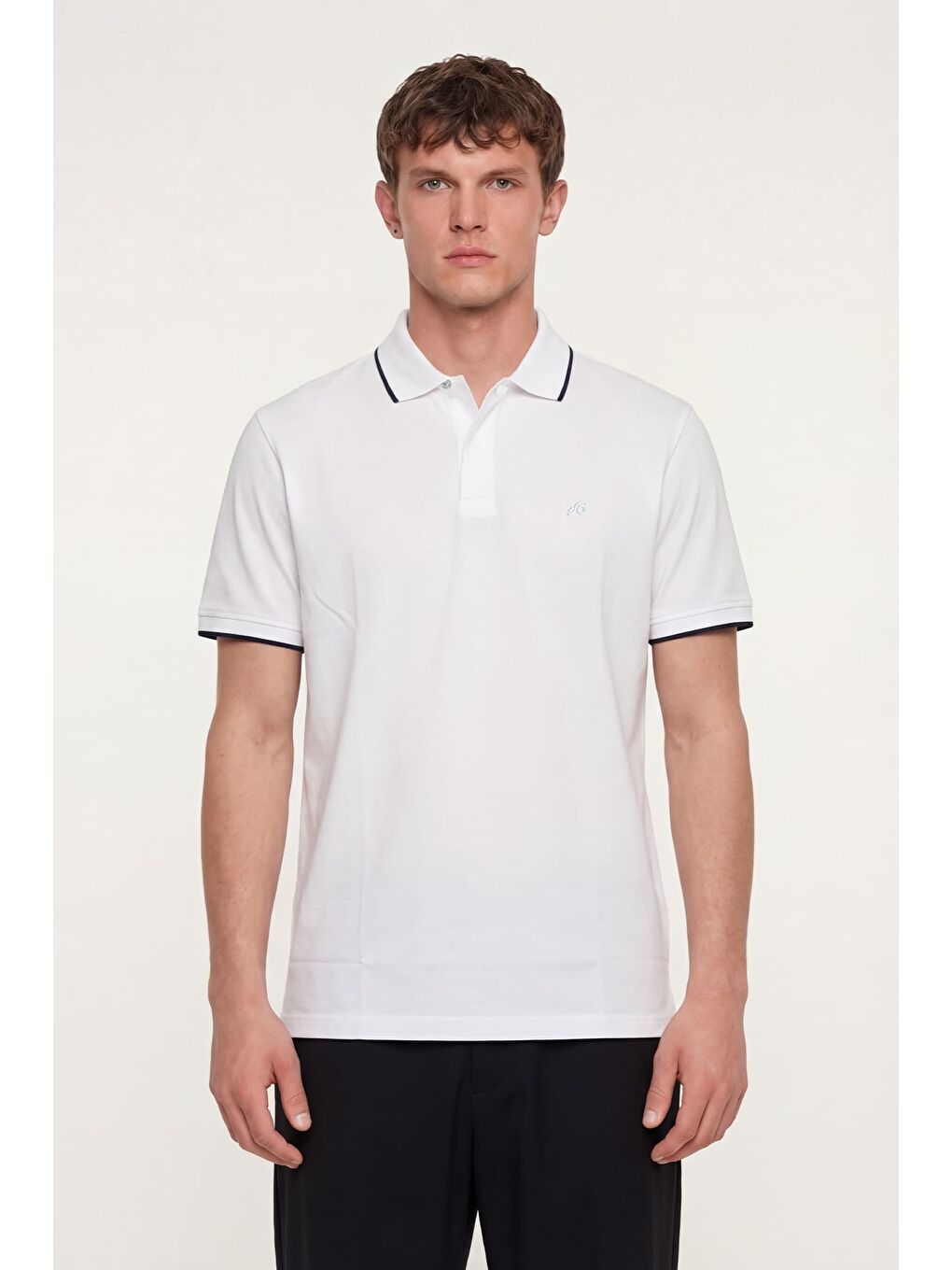 Erkek Beyaz Normal Kesim Regular Fit %100 Pamuk Düğmeli Polo Yaka Tişört