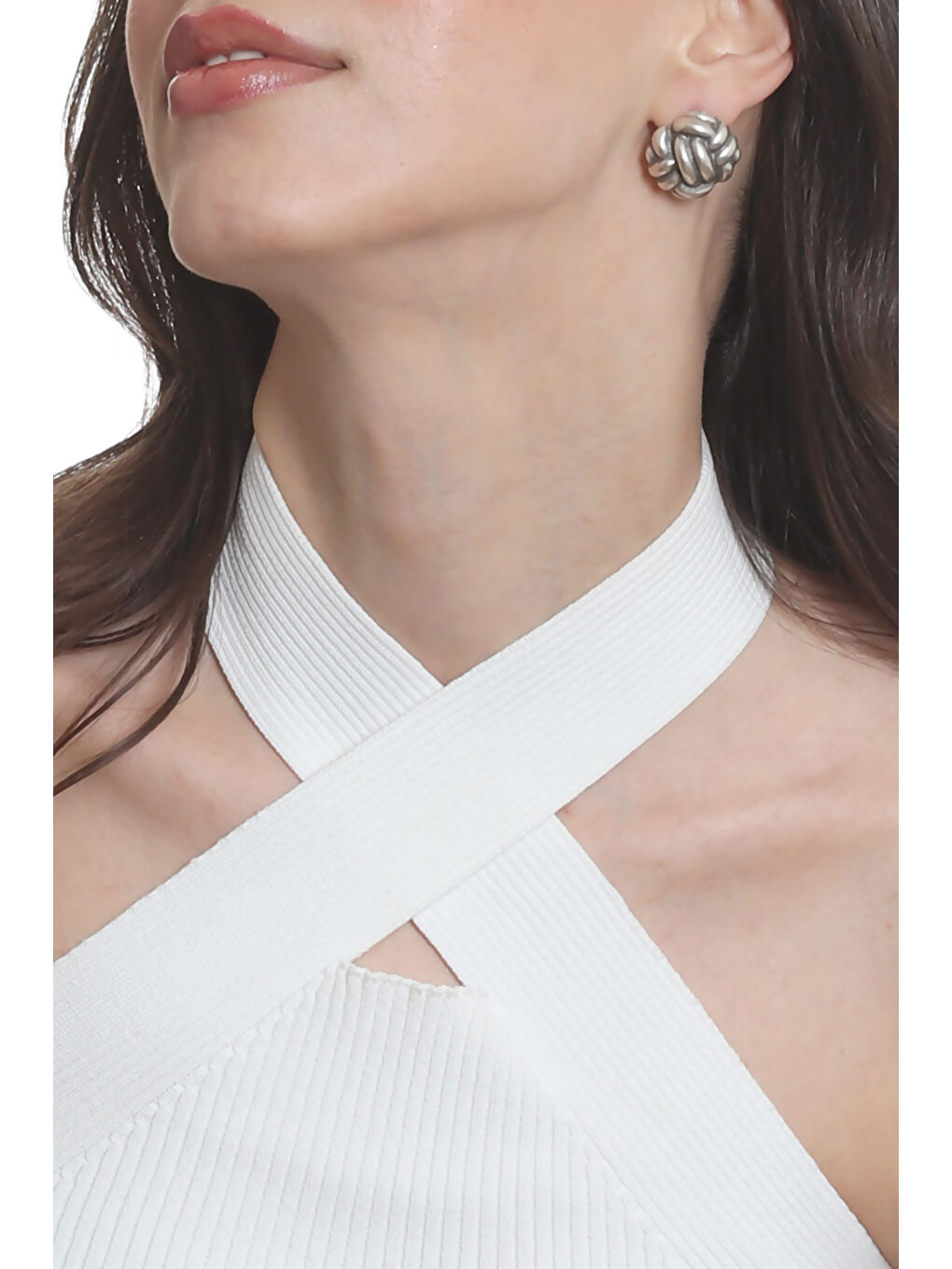 Gri Kadın Antik Gümüş Kaplama Çivili Model İki Telli Halat Düğüm Küpe-2