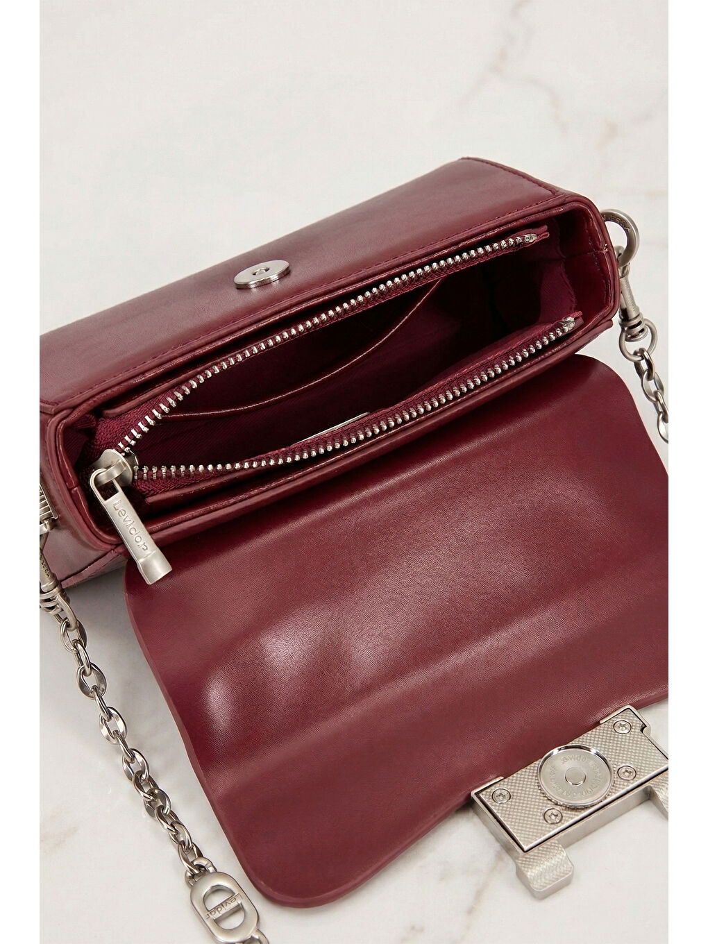 Levidor Premium Küçük Boy Sert Deri Çanta 930238 Bordo-2