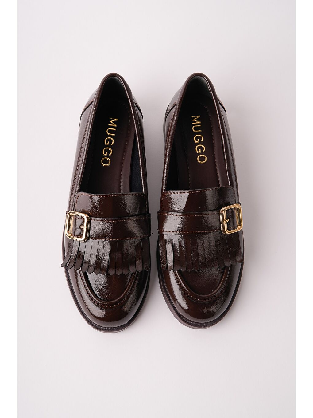 Kahverengi TASSEL Gold Tokalı Püsküllü Kadın Günlük Loafer Ayakkabı-1