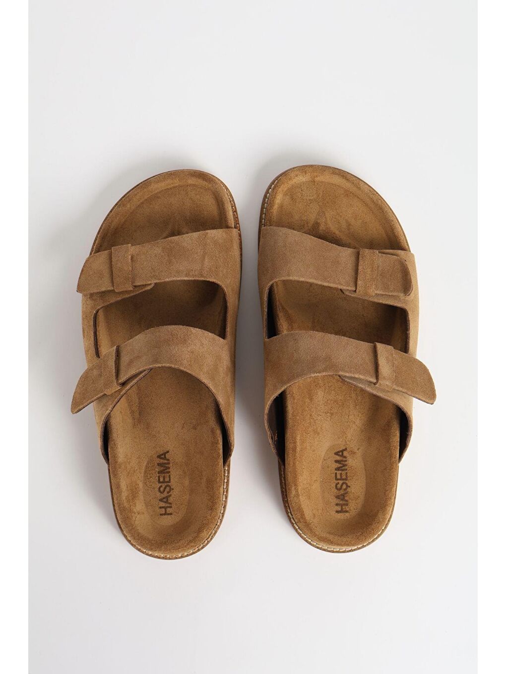 Kadın Süet Çift Bantlı Kahverengi Terlik 156-17-2