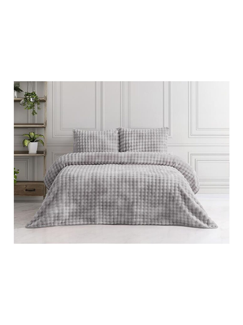 Merinos Reflection Çift Kişilik Battaniye Seti Gri-1