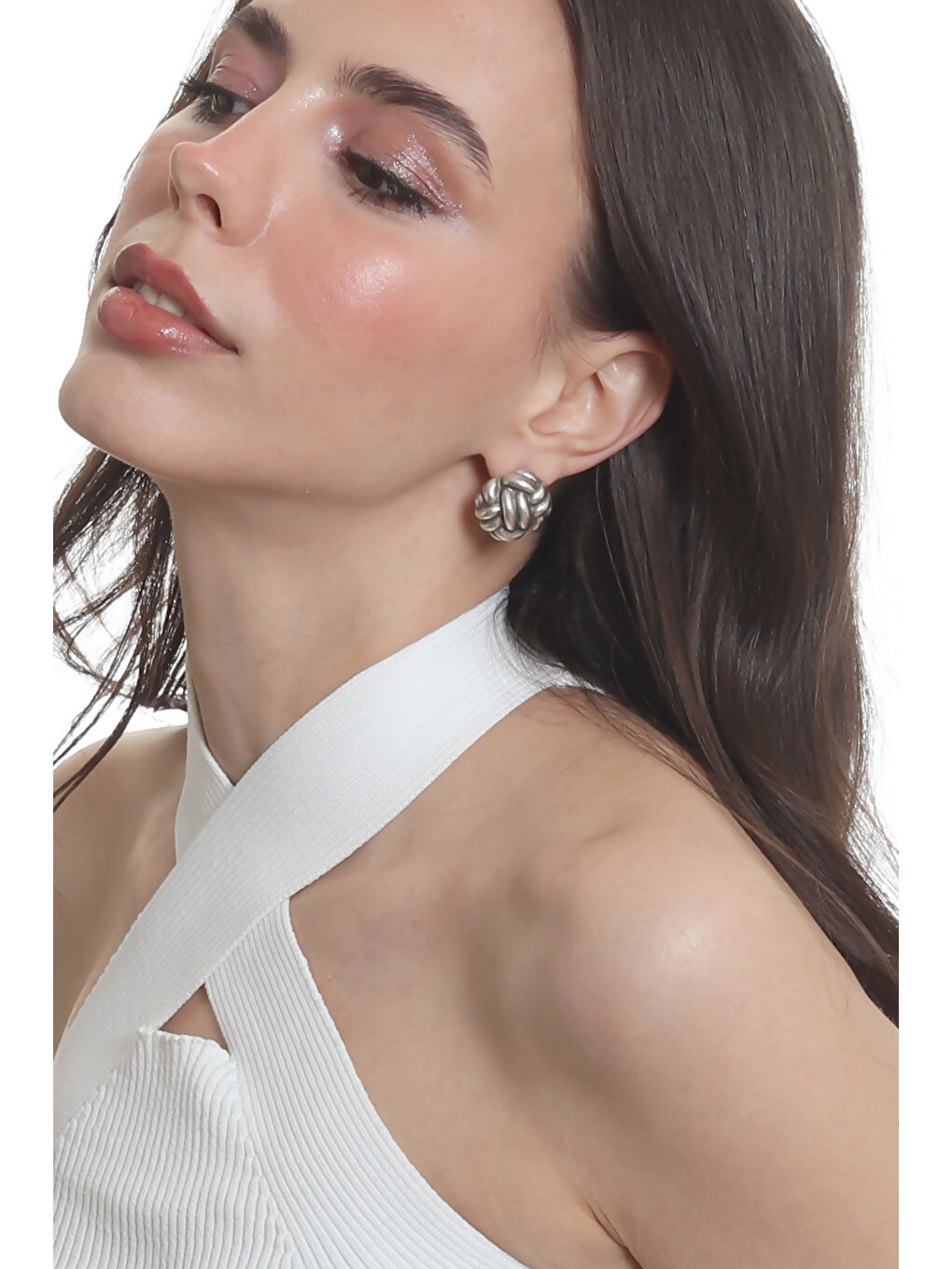 Gri Kadın Antik Gümüş Kaplama Çivili Model İki Telli Halat Düğüm Küpe-1