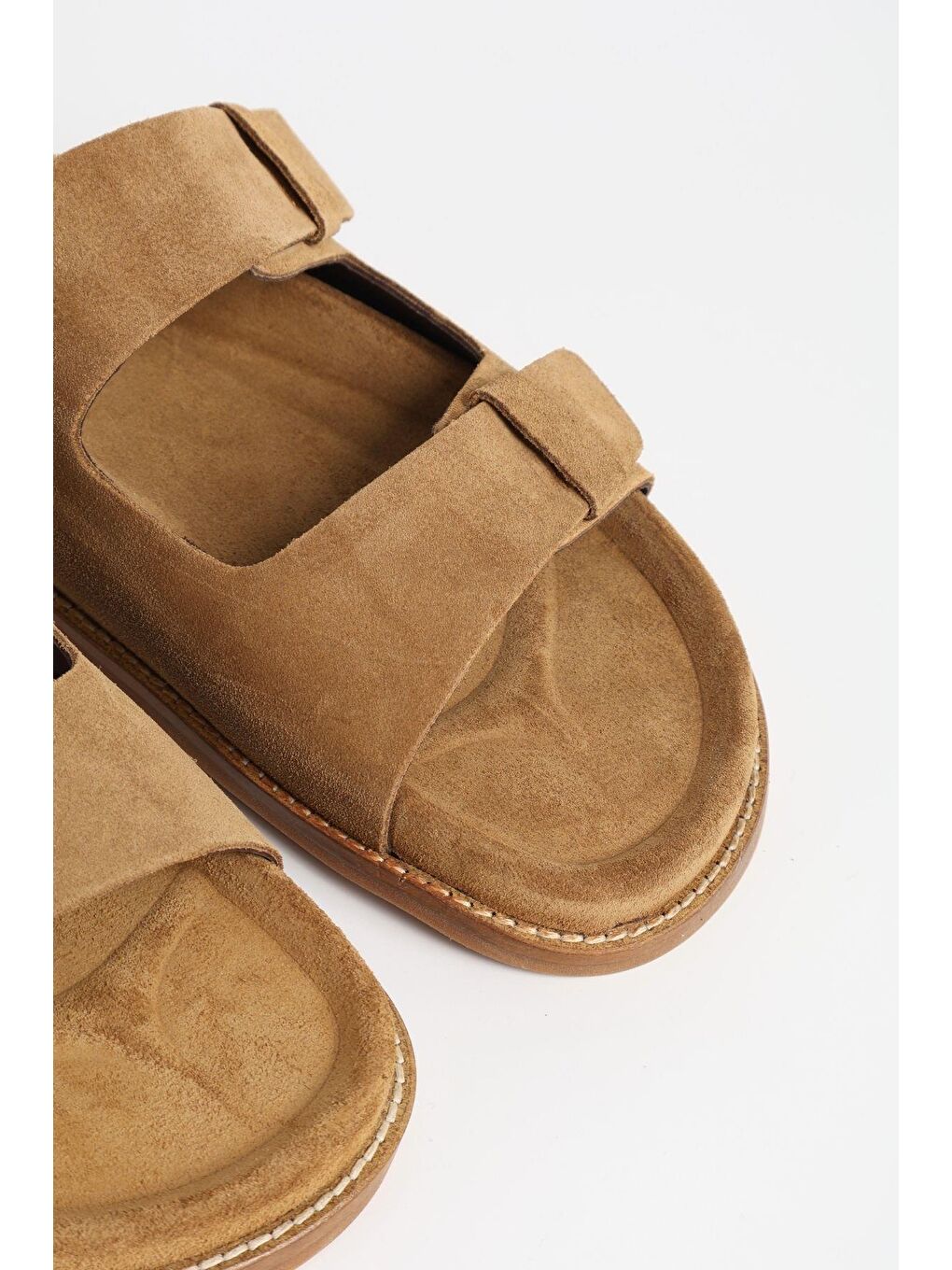 Kadın Süet Çift Bantlı Kahverengi Terlik 156-17-4