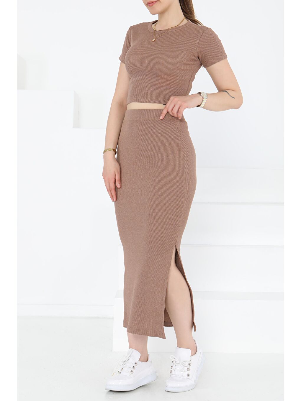 Kahverengi Kısa Kollu İkili Takım Taba - 27231