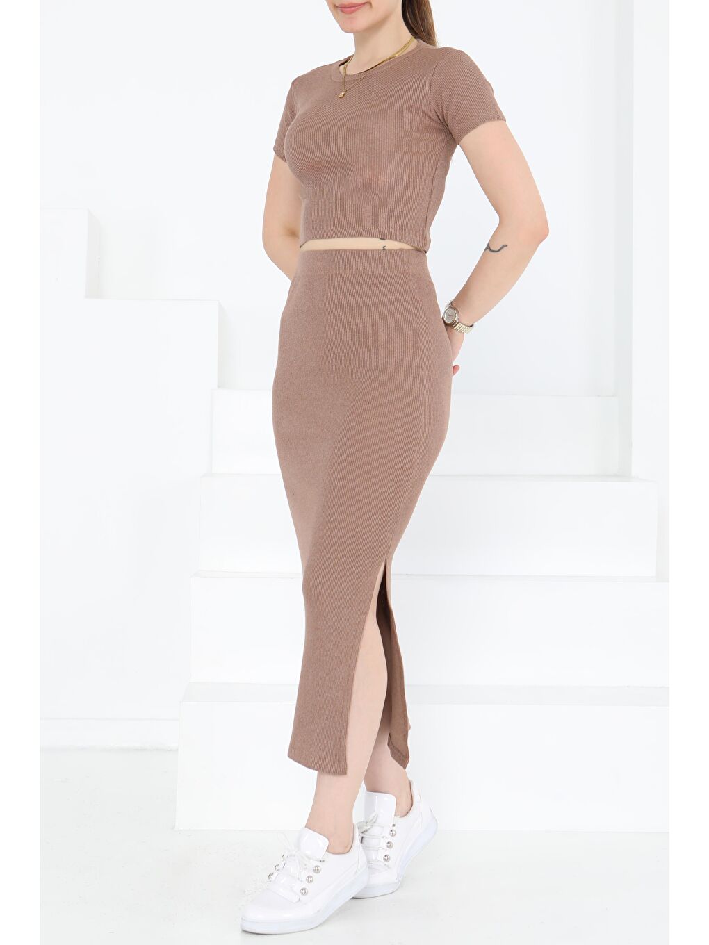 Kahverengi Kısa Kollu İkili Takım Taba - 27231-1