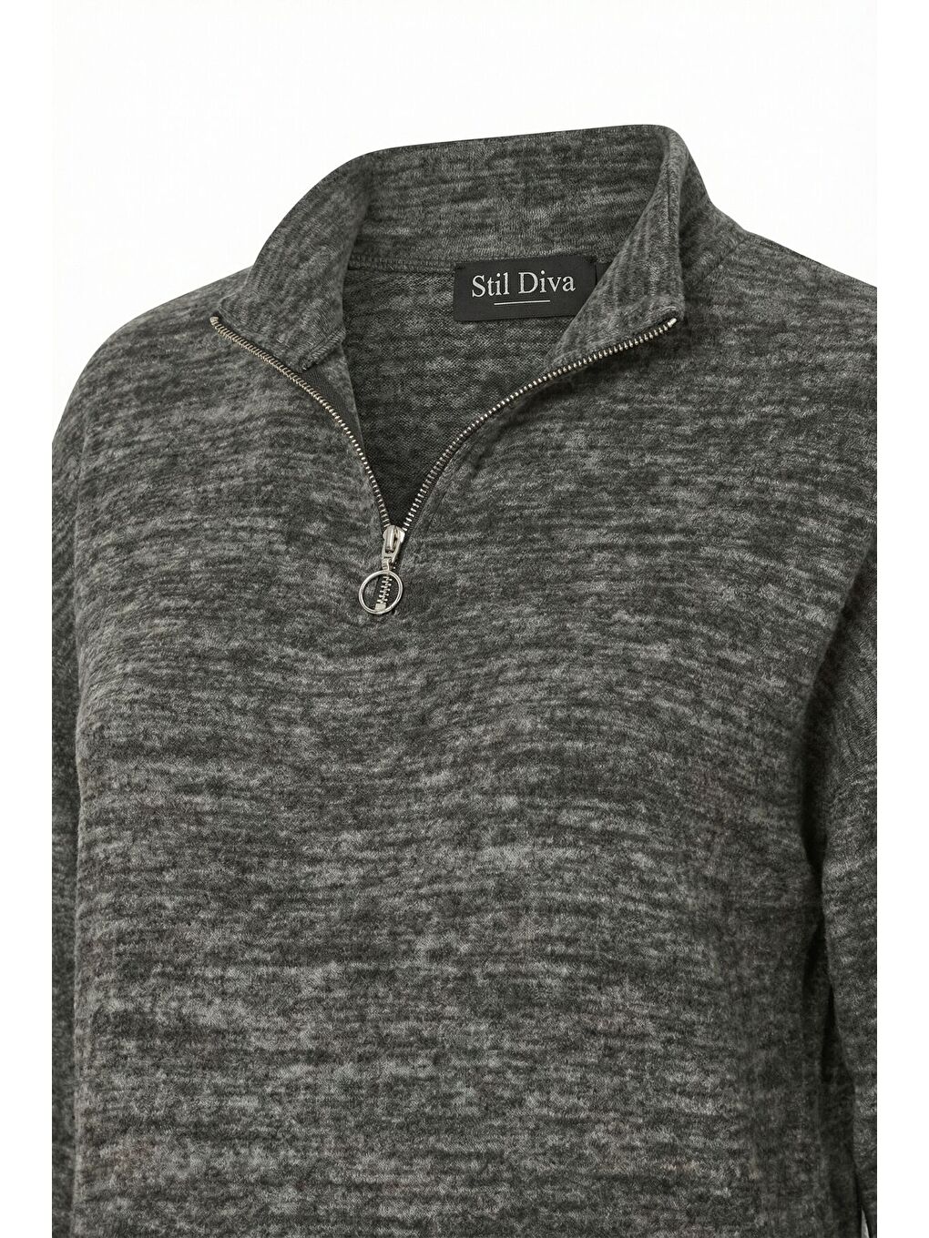 Büyük Beden Gri Yumoş Dokulu Fermuarlı Elbise 303859-5