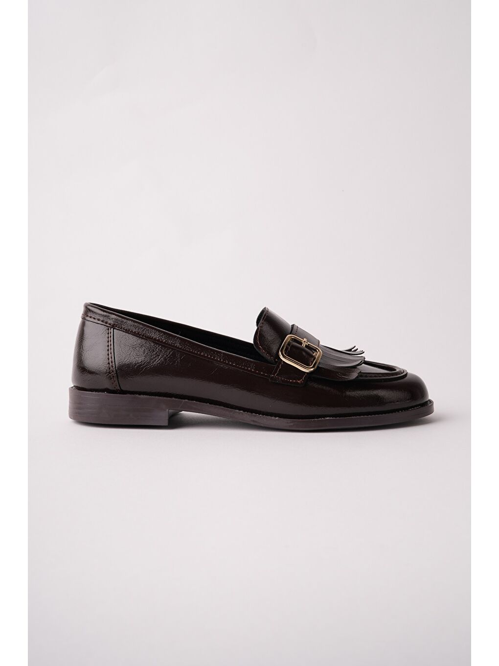 Kahverengi TASSEL Gold Tokalı Püsküllü Kadın Günlük Loafer Ayakkabı-5