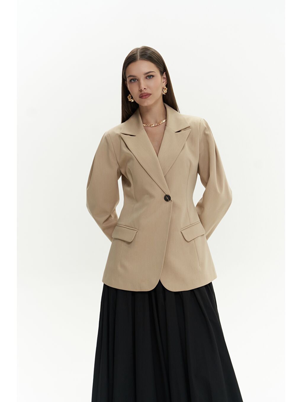 Bej Briella Belden Oturtmalı Vizon Blazer