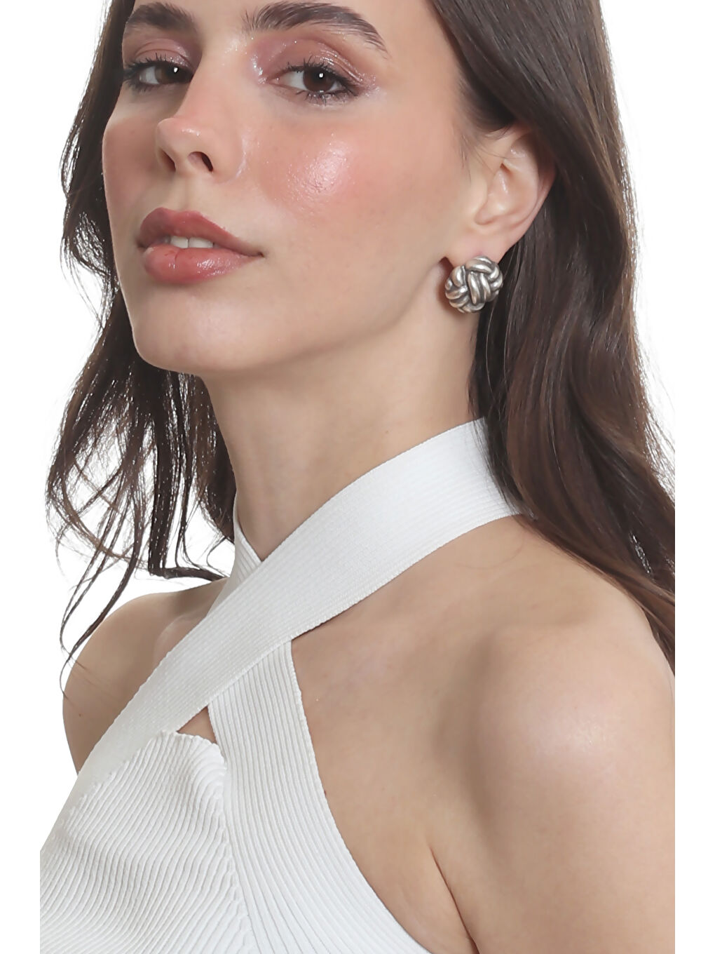 Gri Kadın Antik Gümüş Kaplama Çivili Model İki Telli Halat Düğüm Küpe-3