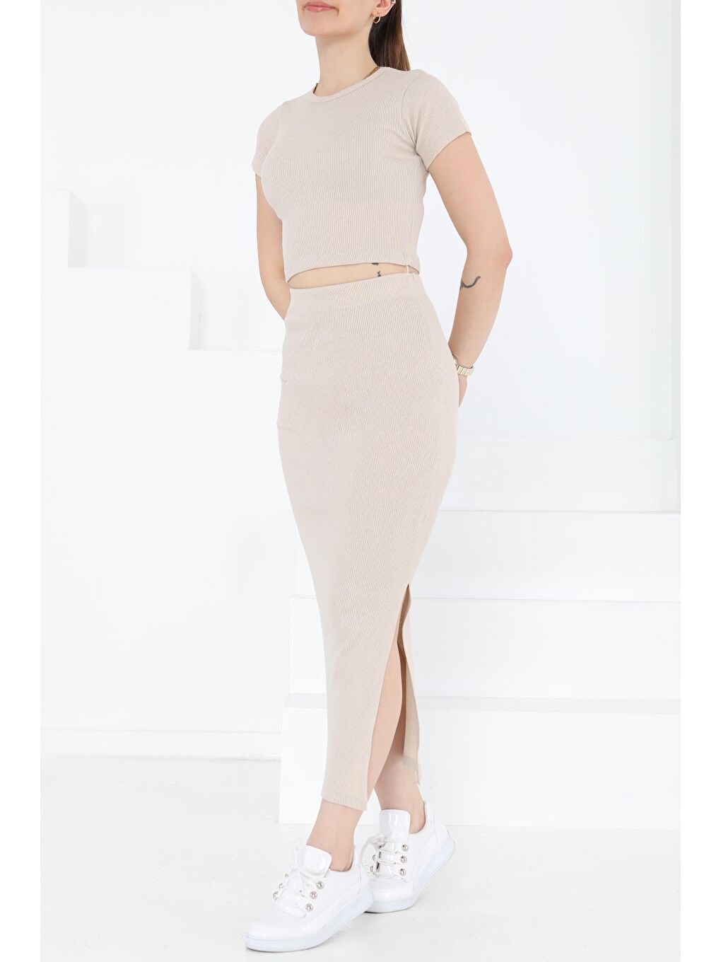 Bej Kısa Kollu İkili Takım Taş - 27231