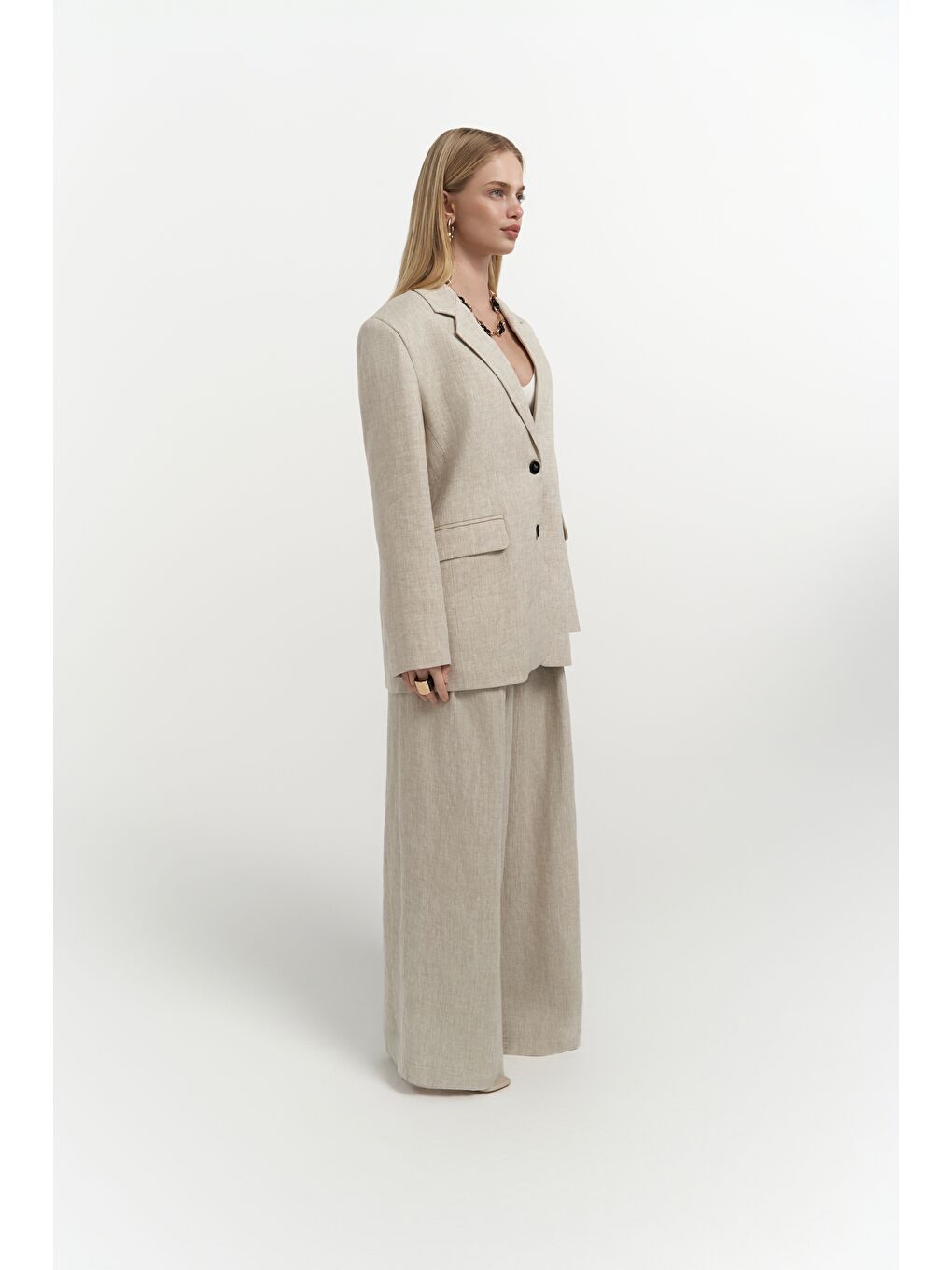 Bohemai Bej Sinai Keten Basic Naturel Blazer - 1