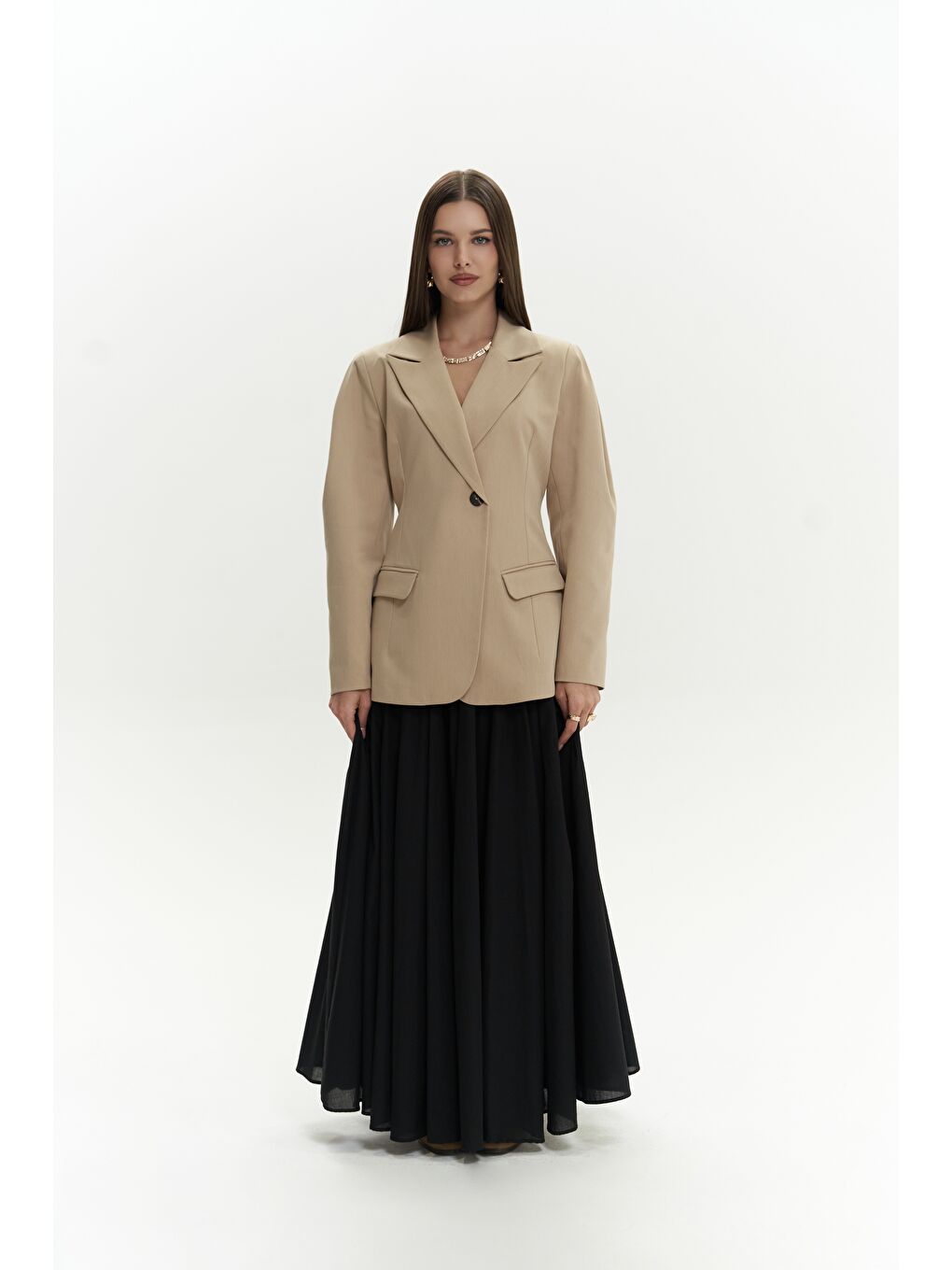 Bej Briella Belden Oturtmalı Vizon Blazer-1