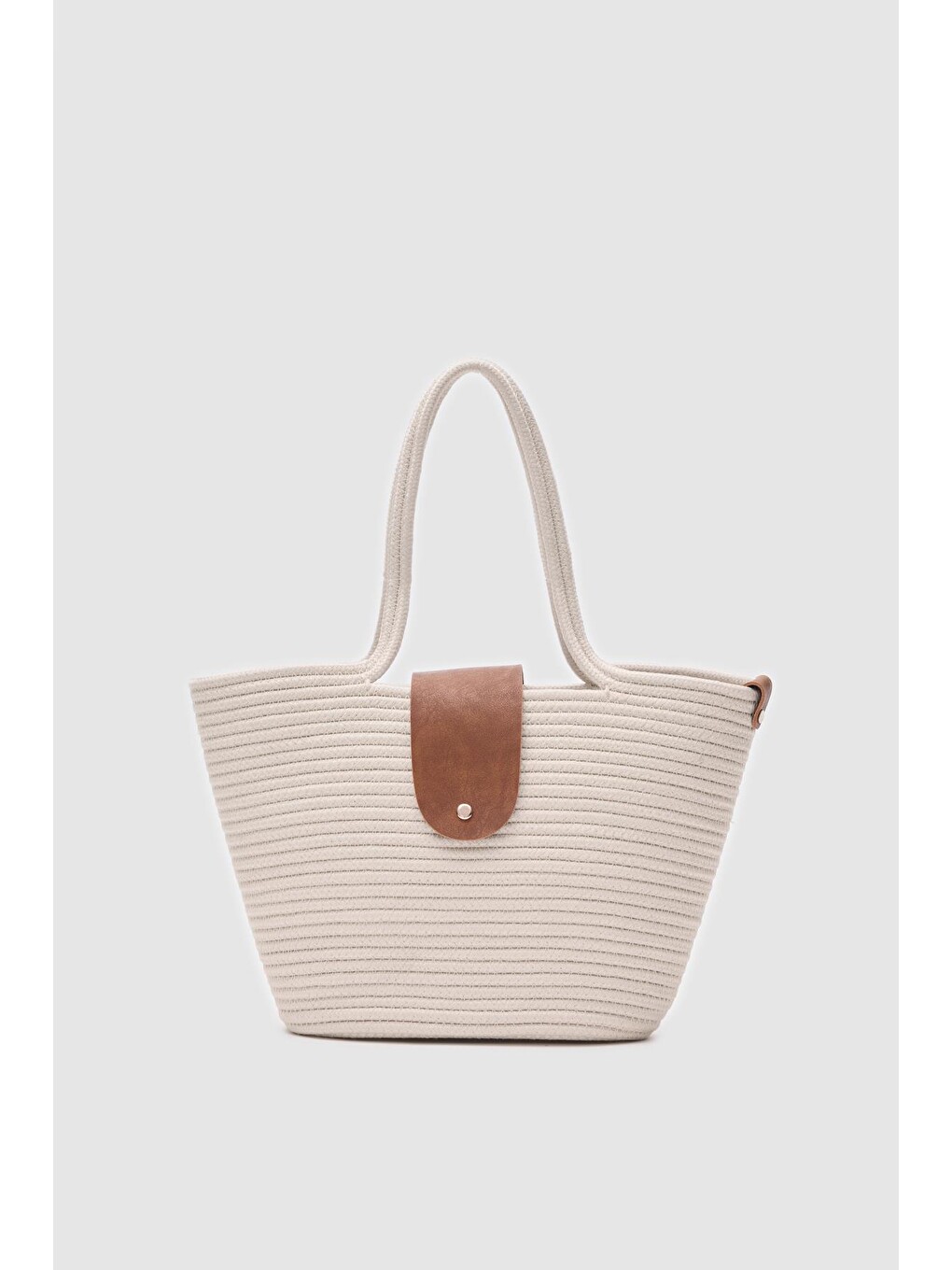 Ekru Duffy Kapaklı Handmade Hasır Tote Çanta Krem