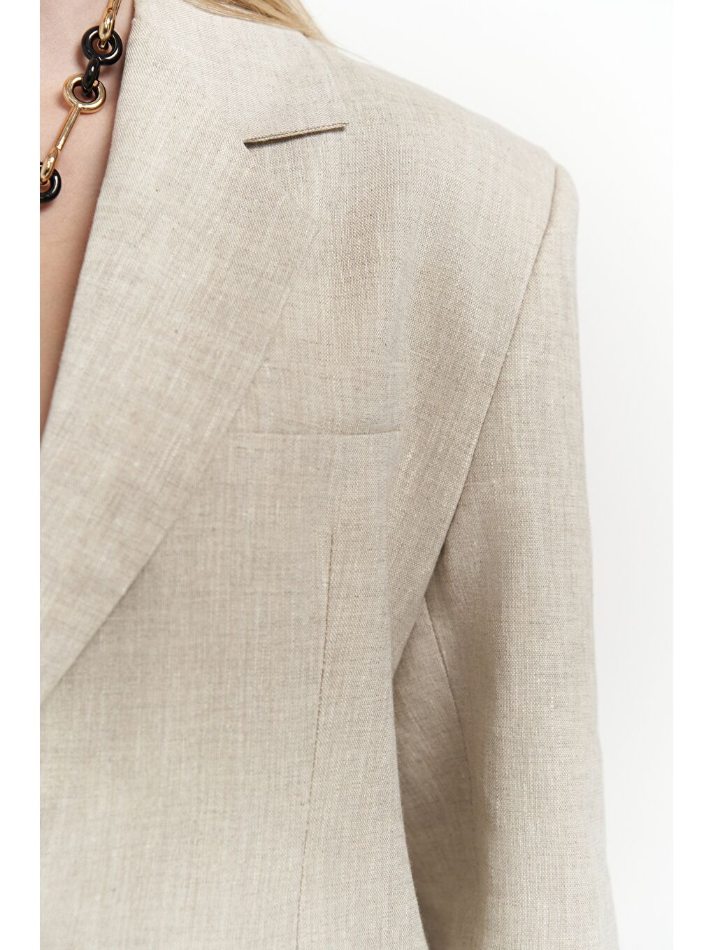 Bohemai Bej Sinai Keten Basic Naturel Blazer - 3