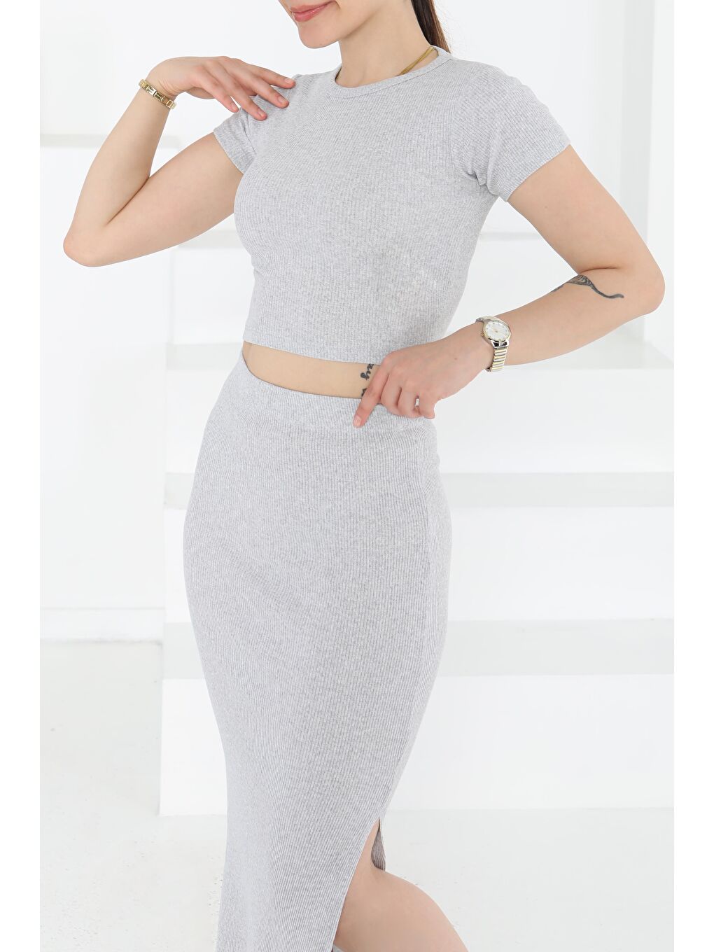 Kısa Kollu İkili Takım Gri - 27231