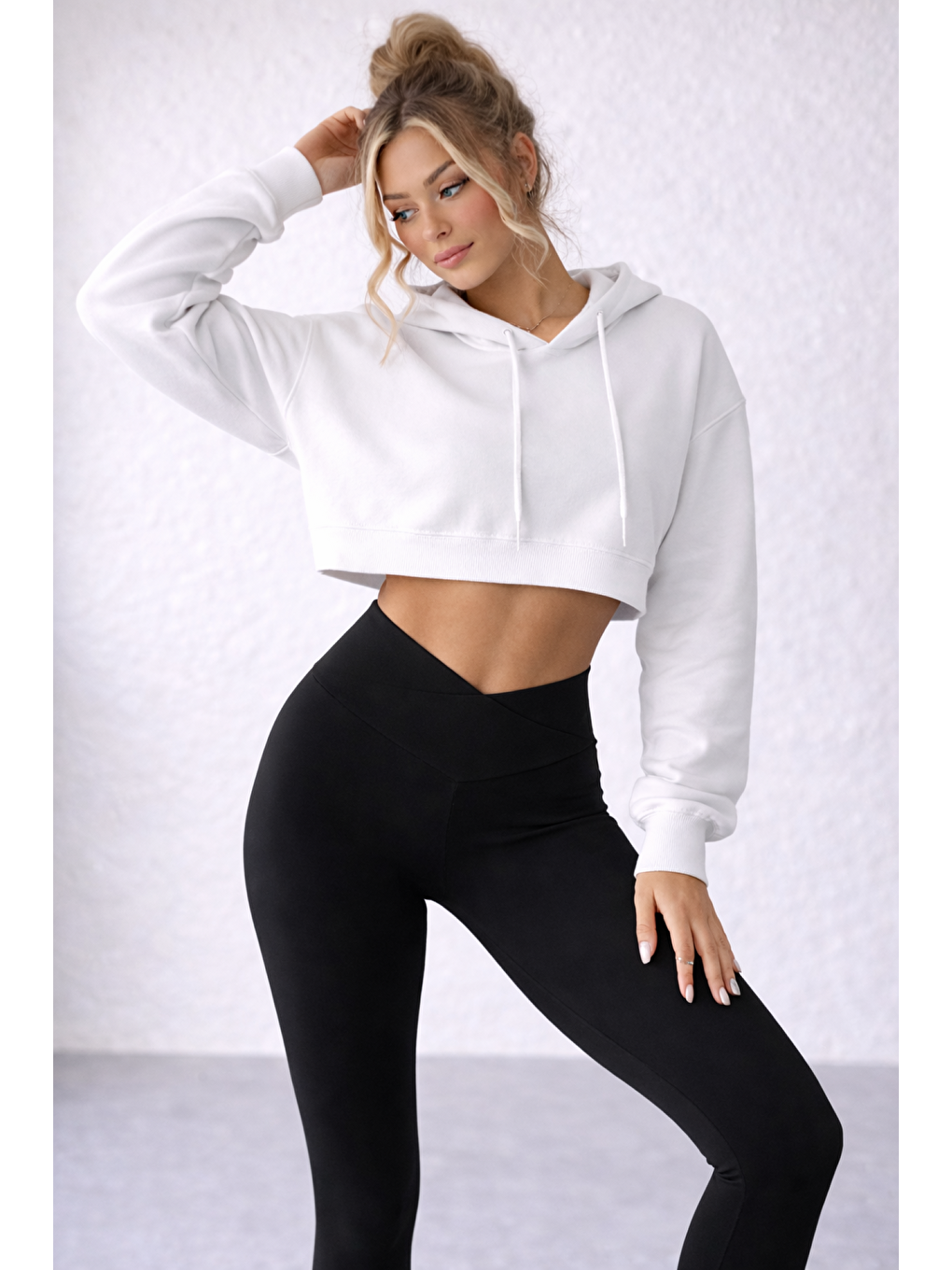 Siyah Kadın Ekstra Yüksek Çapraz Kemer Bel Dalgıç Kumaş Esnek Spor Rahat Günlük Tayt-3