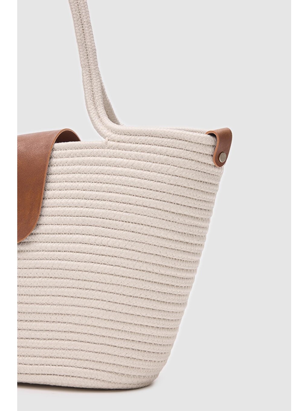 Ekru Duffy Kapaklı Handmade Hasır Tote Çanta Krem-5