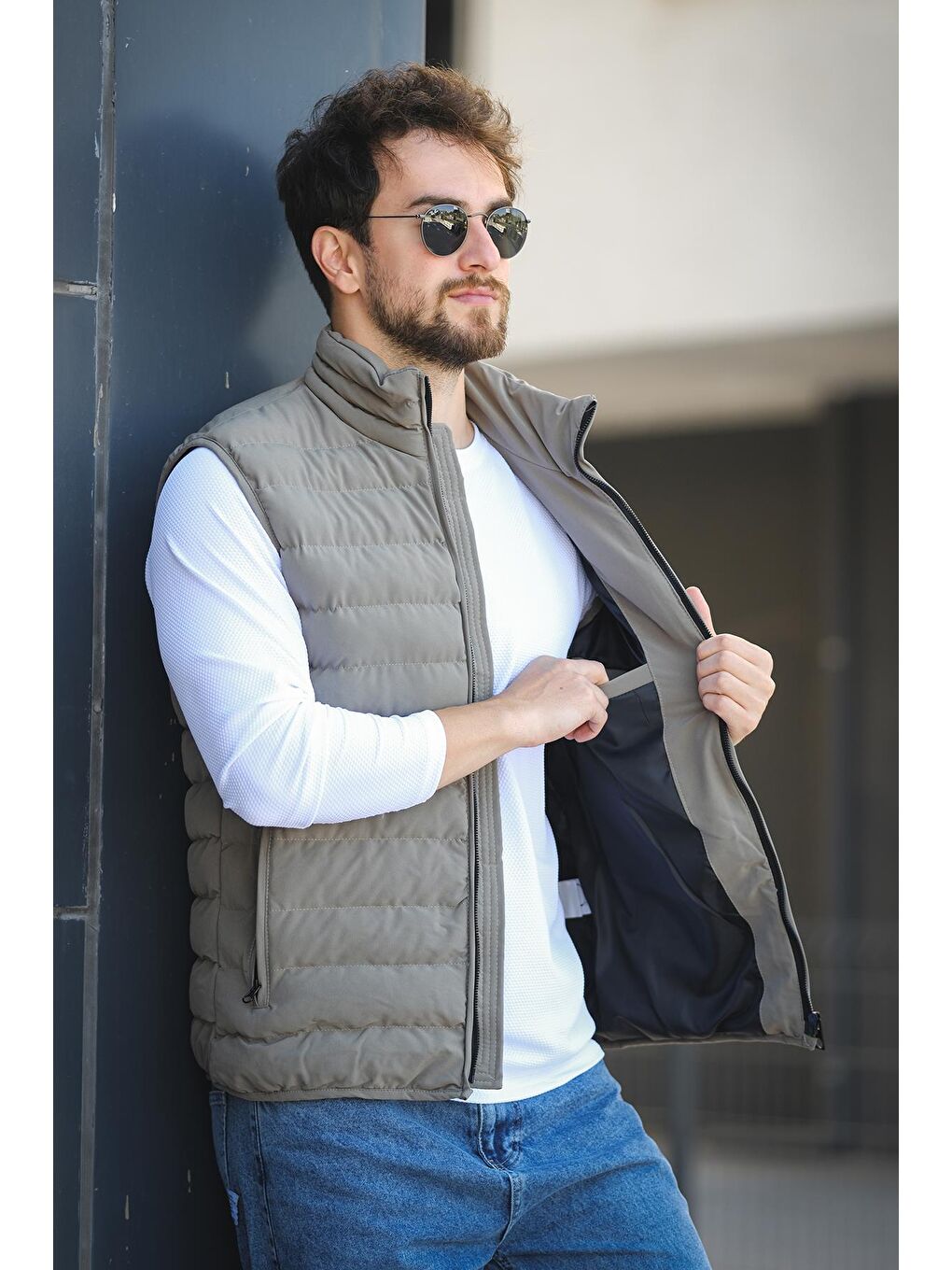 Yeşil Doxfa Suya Dayanıklı Cepli Fermuar Detaylı Dik Yaka Erkek Şişme Yelek-1