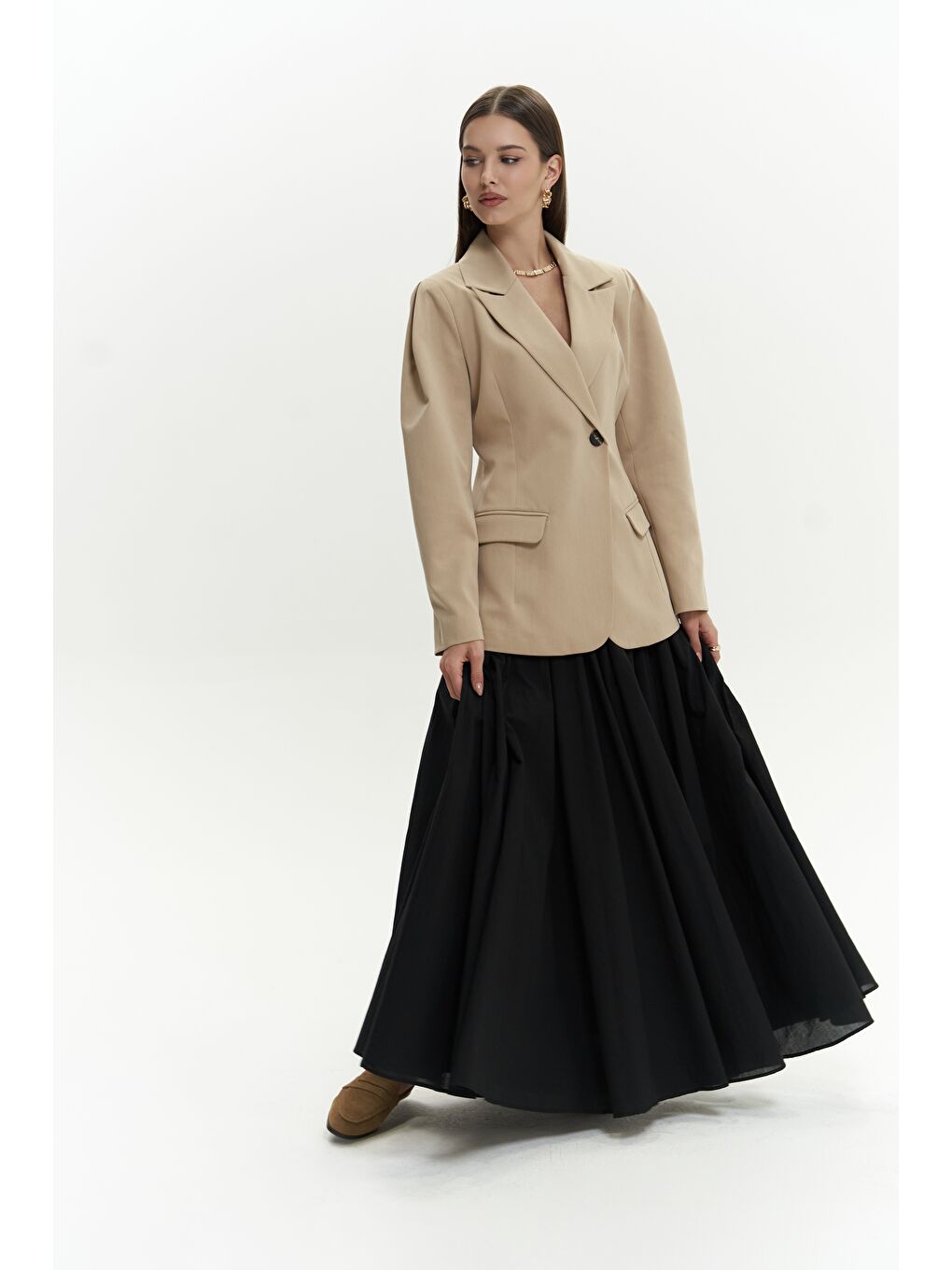 Bej Briella Belden Oturtmalı Vizon Blazer-4