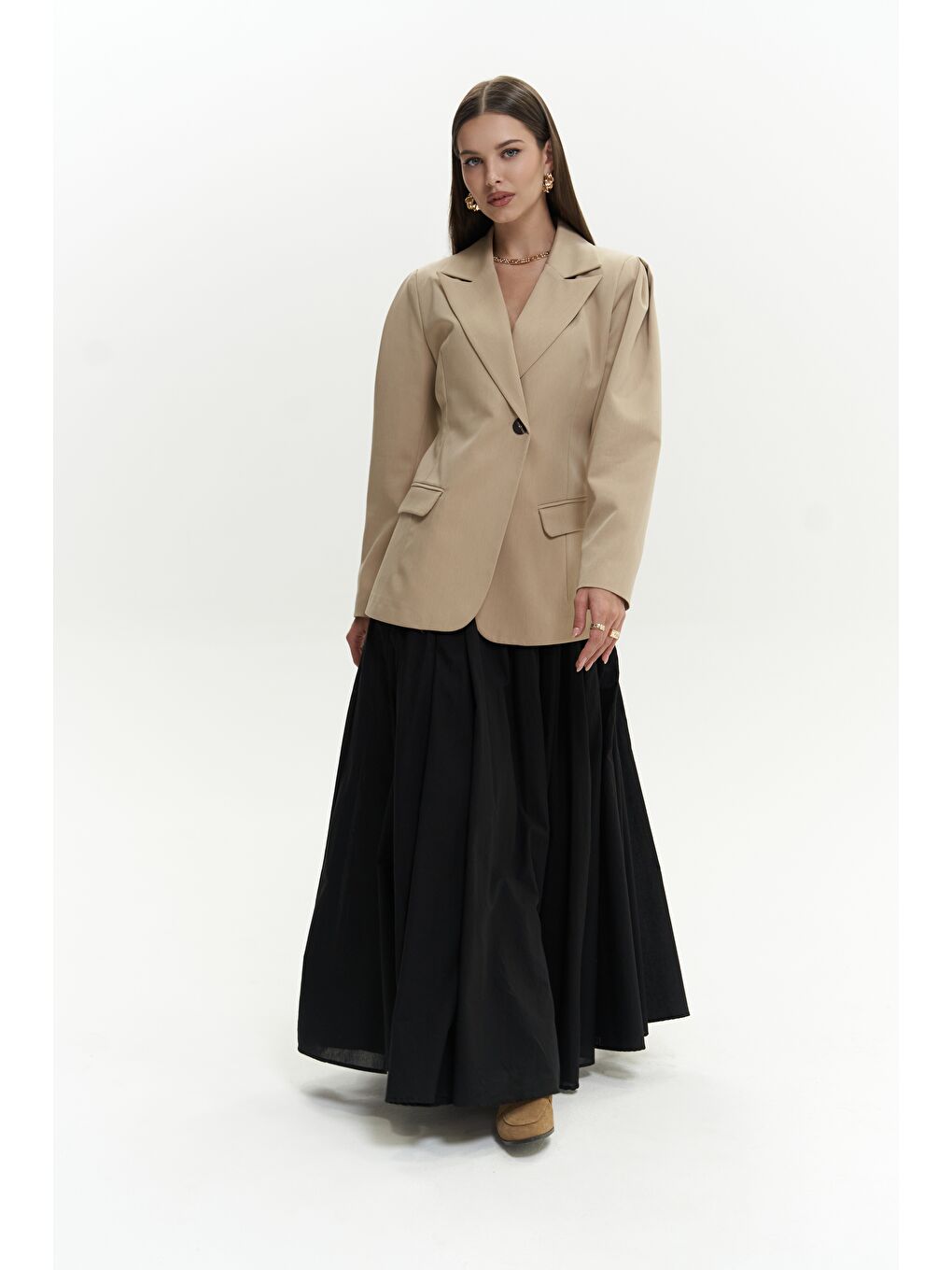 Bej Briella Belden Oturtmalı Vizon Blazer-5