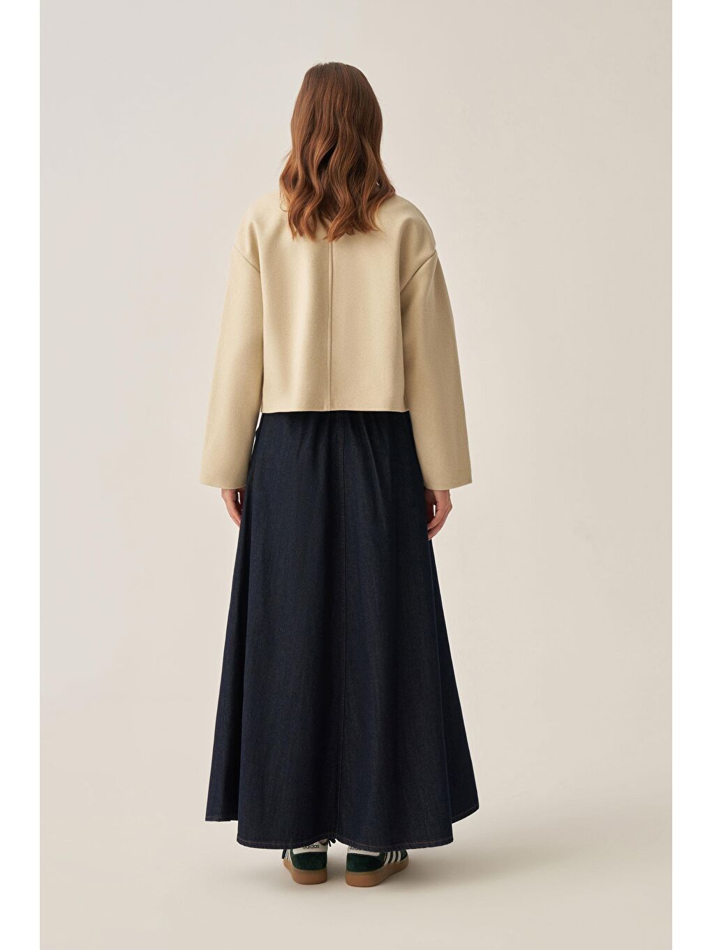 Bej Taş-Düğmeli Kısa Kaşe Ceket-2