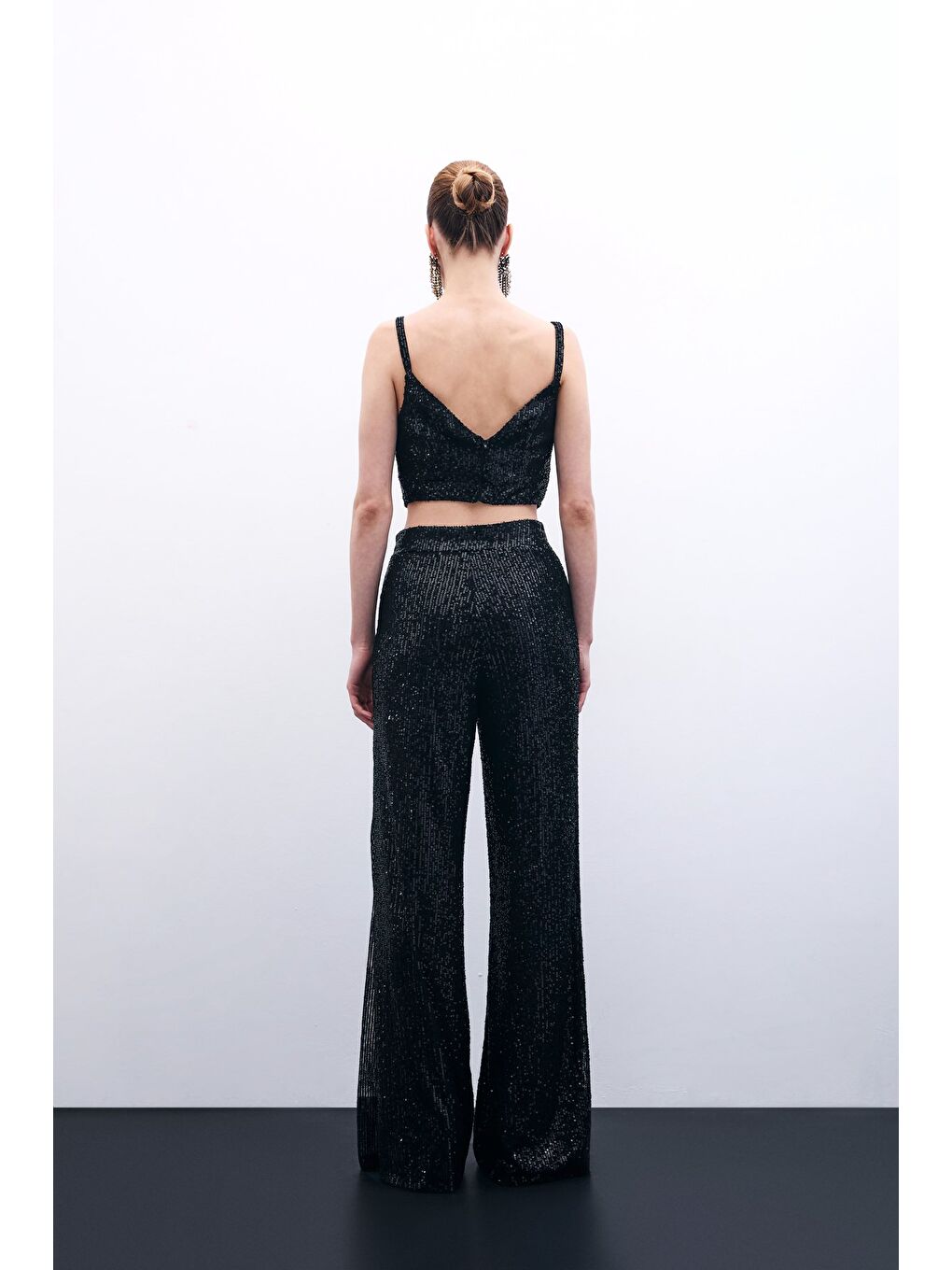 Kalın Askılı Payet Crop - Siyah-7