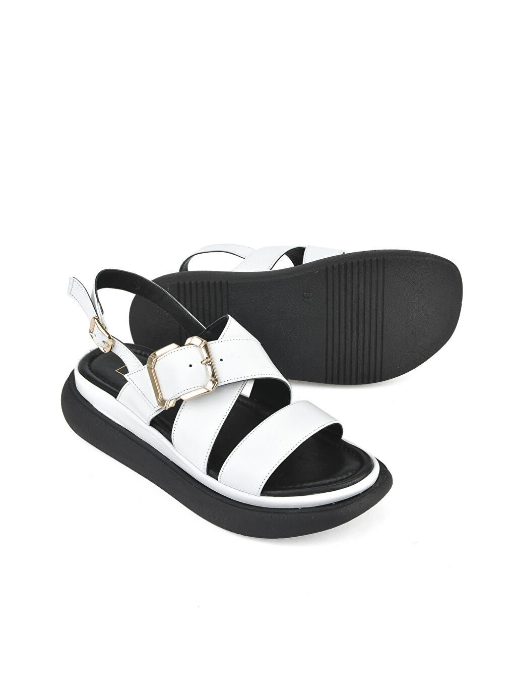 Kadın Hakiki Deri Topuklu Sandalet 151992Z302 Beyaz-3