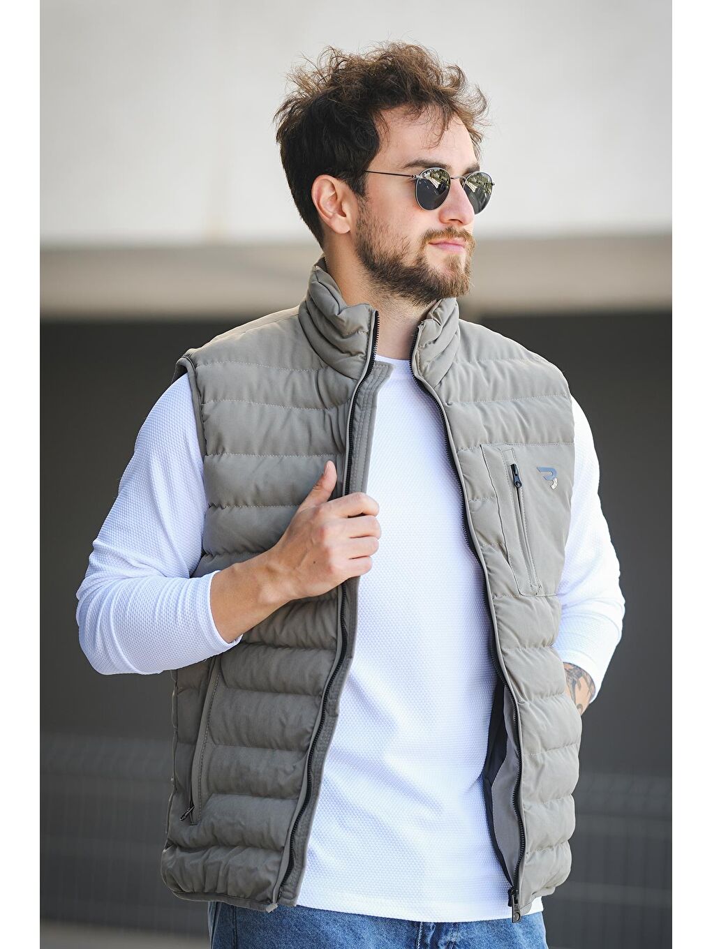 Yeşil Doxfa Suya Dayanıklı Cepli Fermuar Detaylı Dik Yaka Erkek Şişme Yelek-3