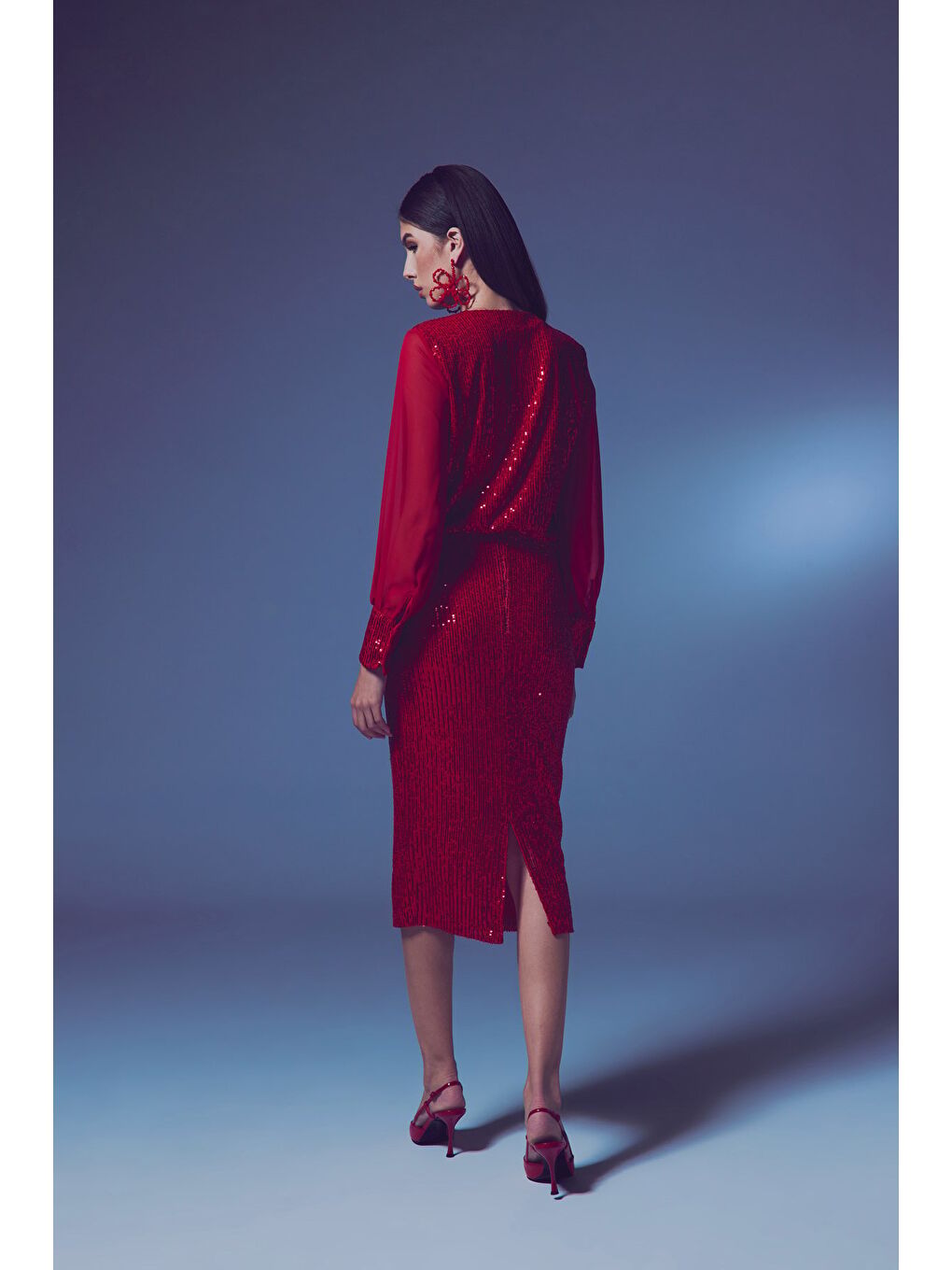 Şifon Kol Bodysuit Bluz - Kırmızı-4