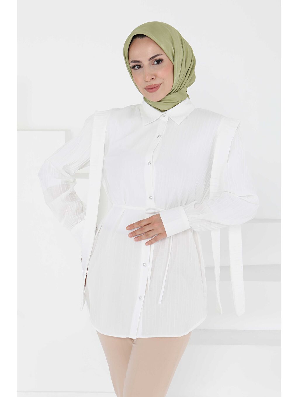 Omuz Bağlama Detaylı Tunik Beyaz - 27195-3